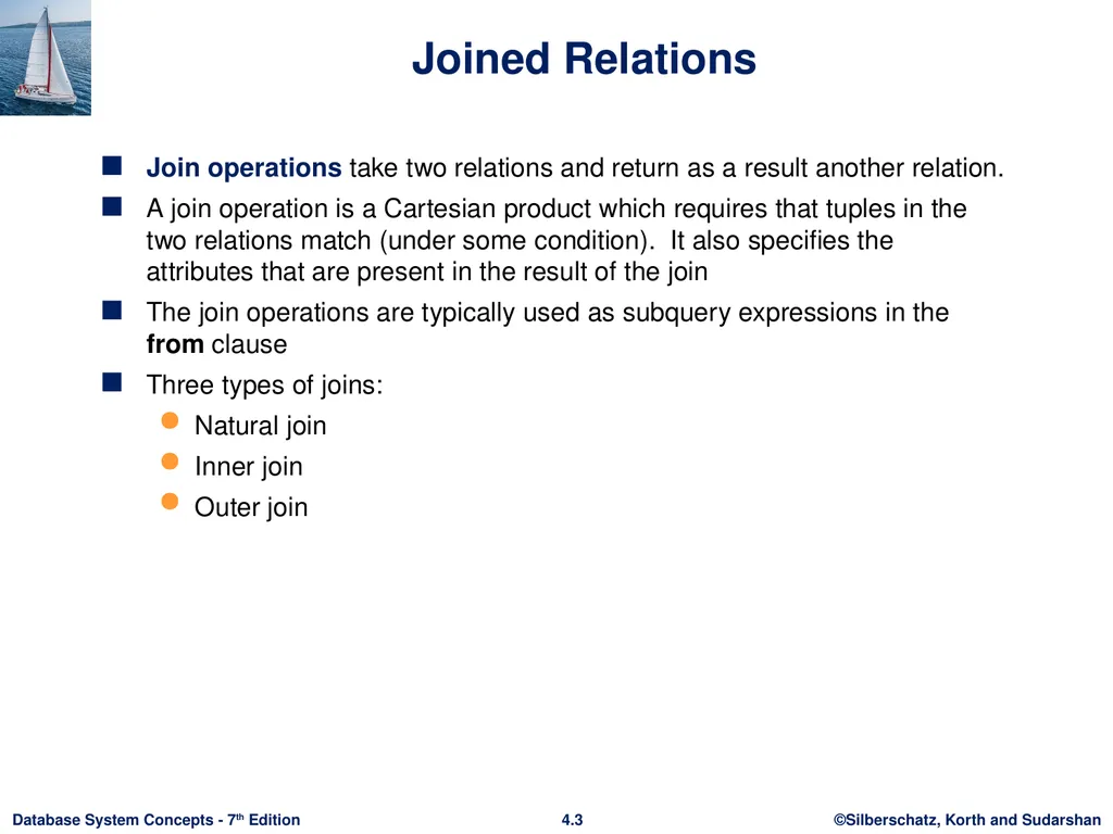 Chapter 4 : Intermediate SQL Outline Join - slide 3 of 58
