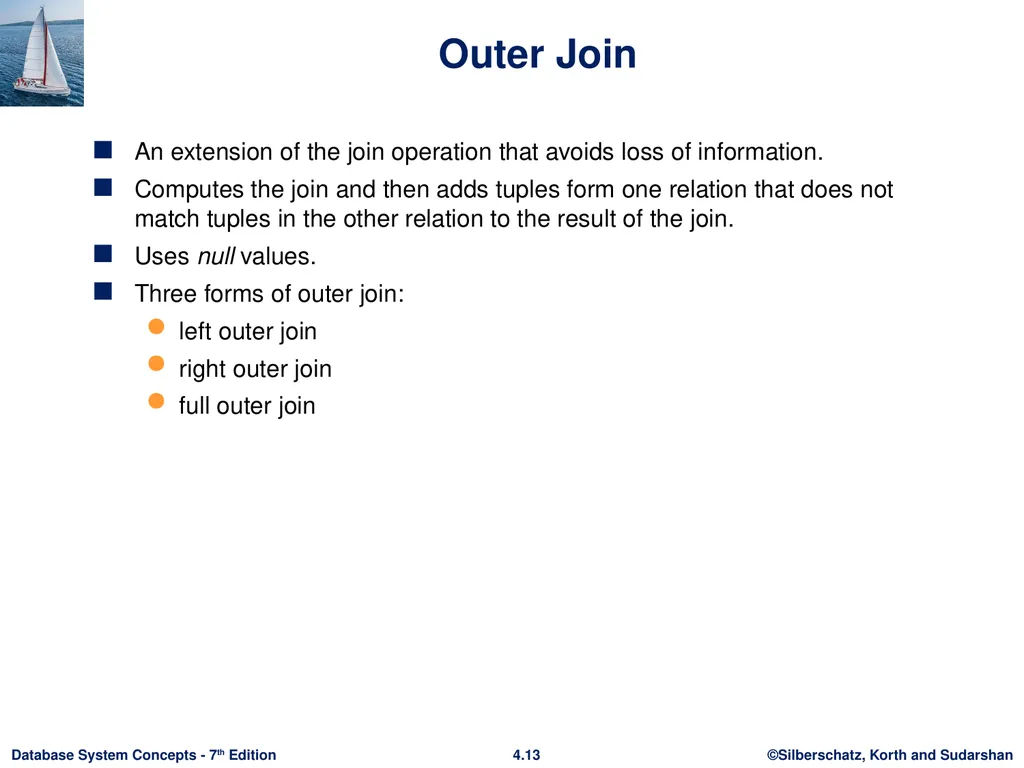 Chapter 4 : Intermediate SQL Outline Join - slide 10 of 58