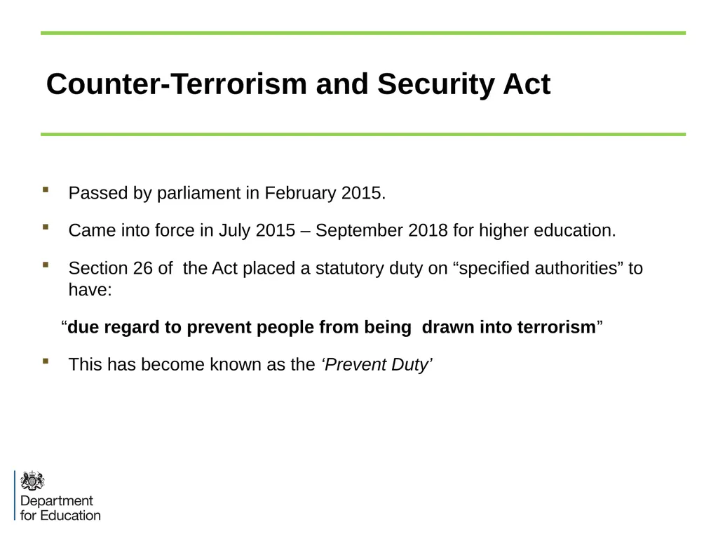 The Prevent Duty in Higher Education: an - slide 4 of 37