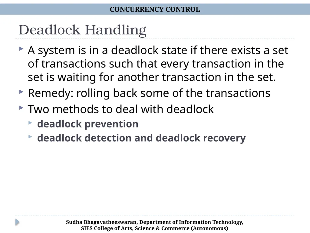 Concurrency Control Chp 15, Database Systems, - slide 15 of 20