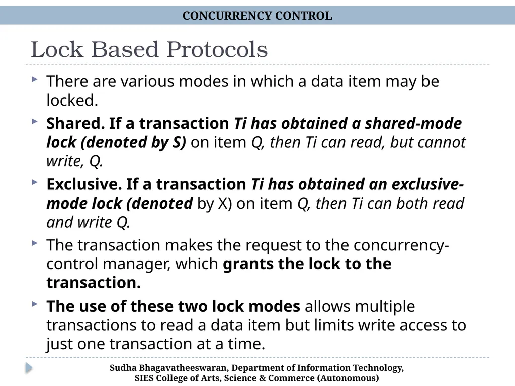 Concurrency Control Chp 15, Database Systems, - slide 2 of 20