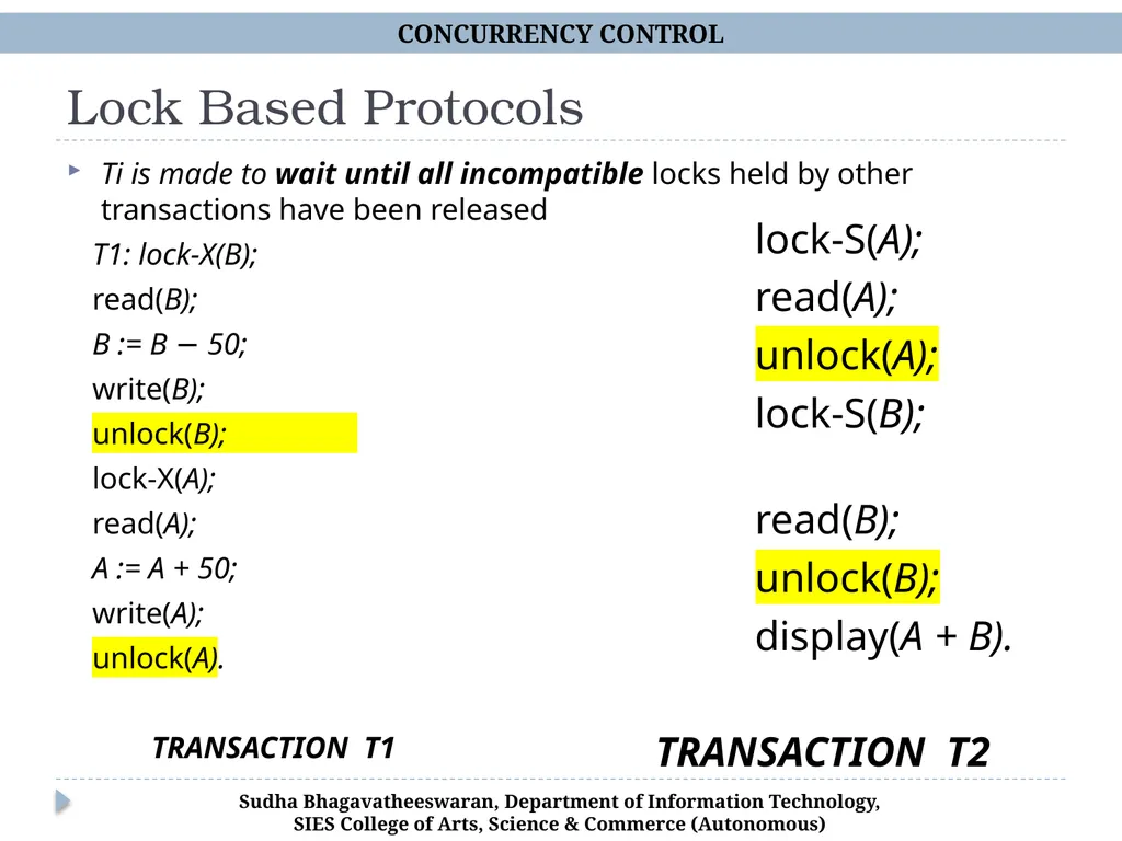 Concurrency Control Chp 15, Database Systems, - slide 4 of 20