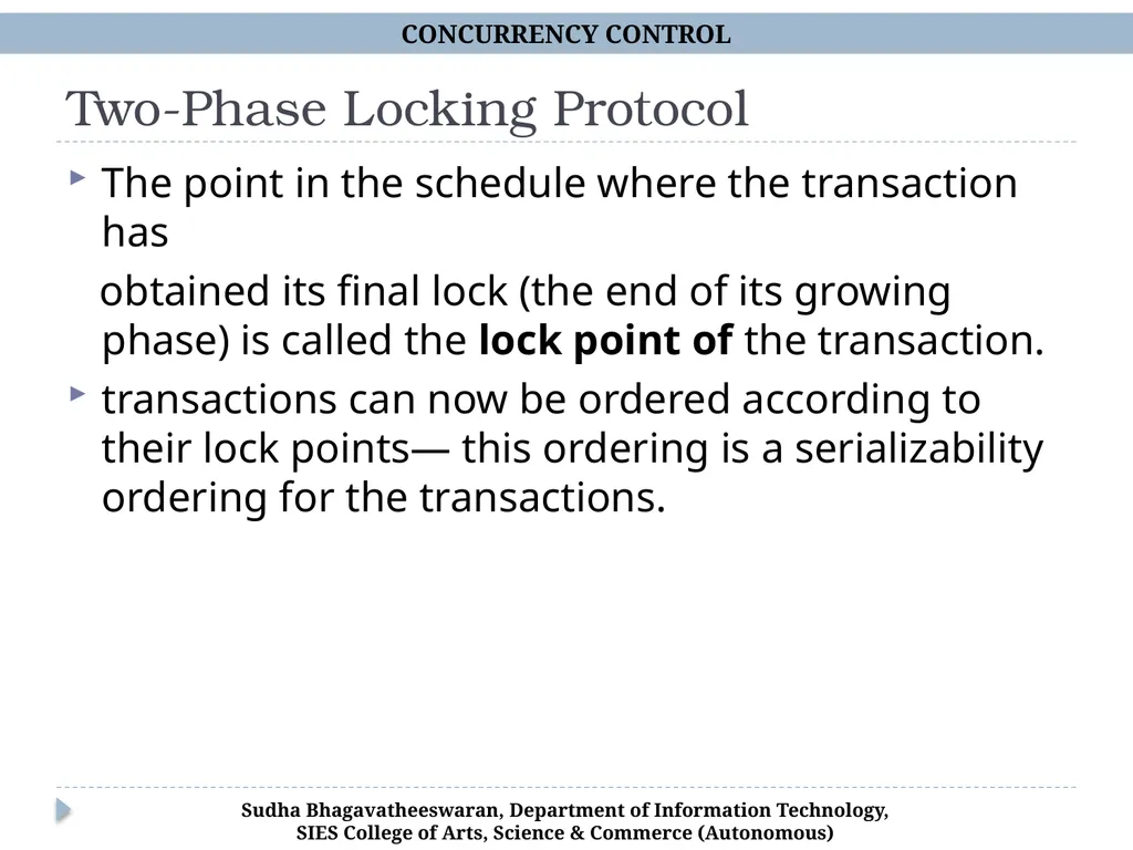 Concurrency Control Chp 15, Database Systems, - slide 10 of 20