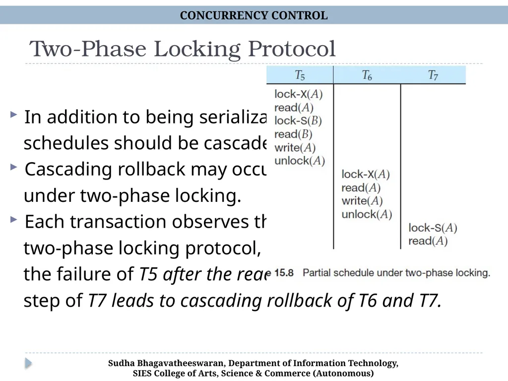 Concurrency Control Chp 15, Database Systems, - slide 11 of 20