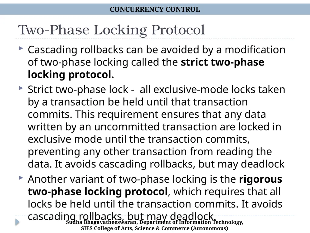 Concurrency Control Chp 15, Database Systems, - slide 12 of 20
