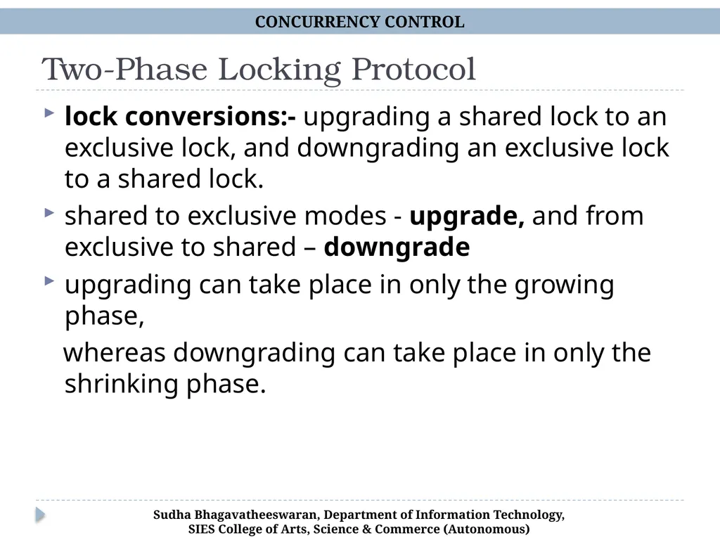 Concurrency Control Chp 15, Database Systems, - slide 13 of 20