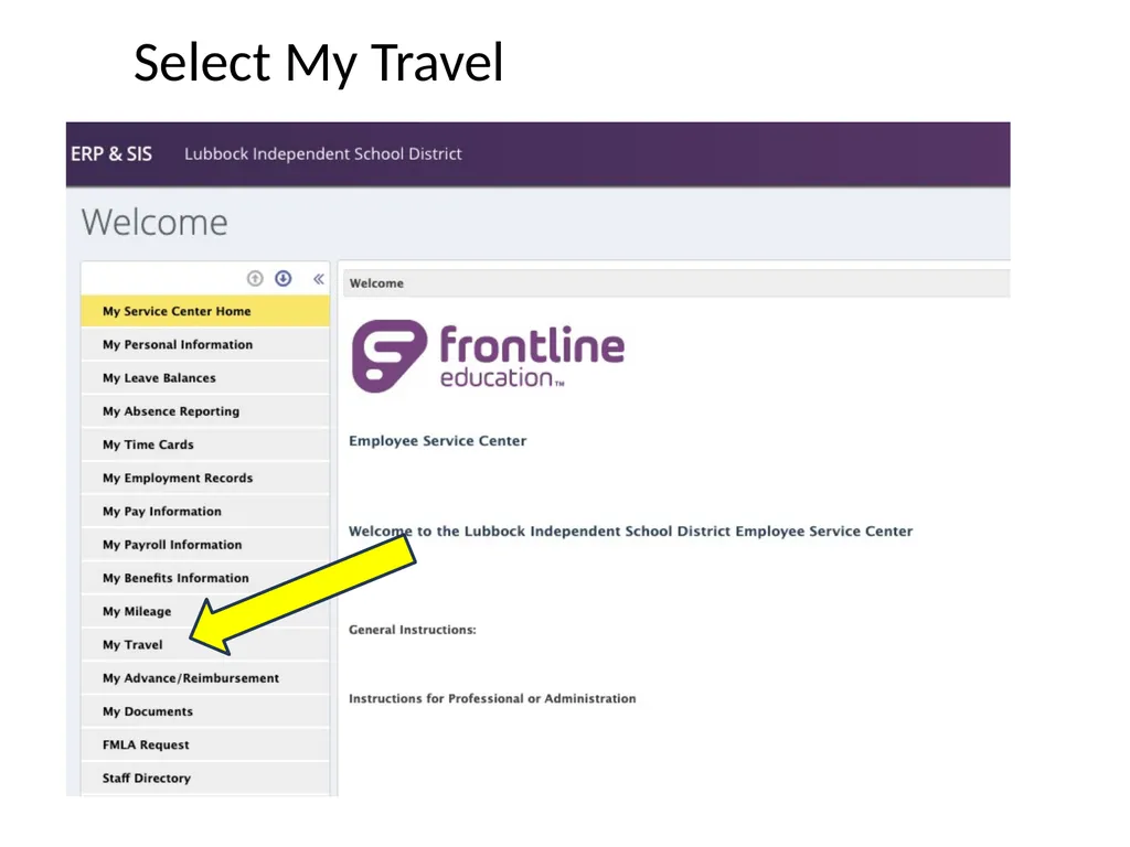 TRAVEL REQUEST IN FRONTLINE My Service Center - slide 3 of 22