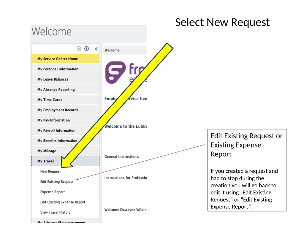 TRAVEL REQUEST IN FRONTLINE My Service Center - slide 4 of 22