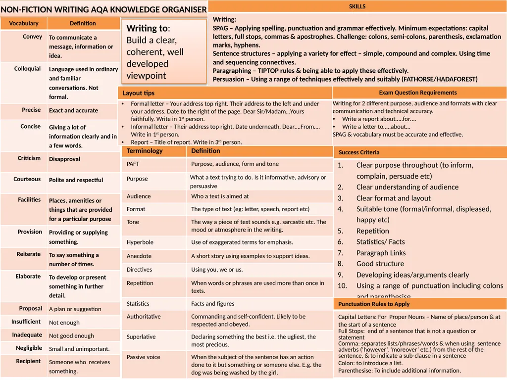 Knowledge Organisers: AQA Language Paper 1 – - slide 8 of 10