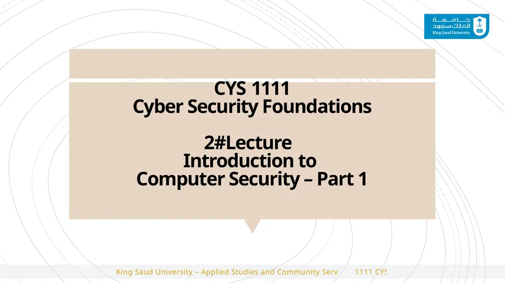 1111 CYS Cyber Security Foundations 2#Lecture - slide 1 of 10