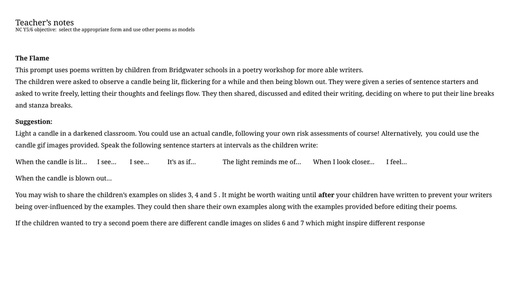 Letting in the Light Upper Key Stage 2 Poetry - slide 2 of 7