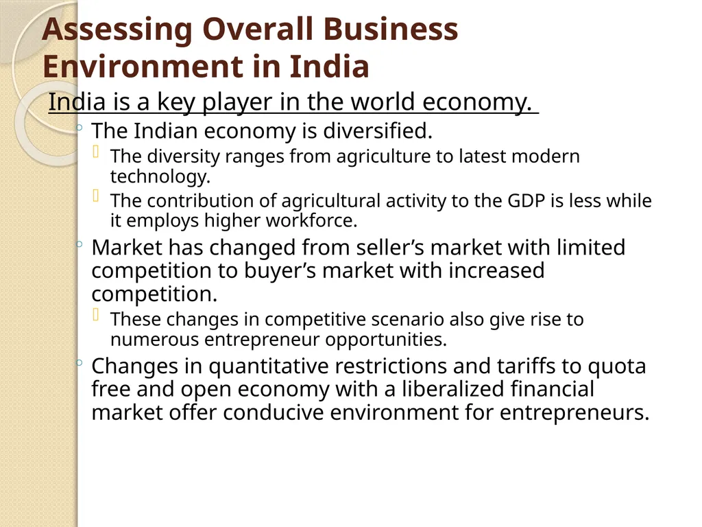 ASSESSING OVERALL BUSINESS ENVIRONMENT IN INDIAN - slide 9 of 14