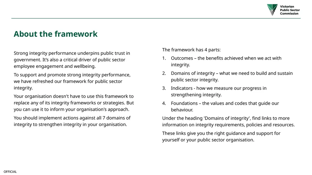 Public sector integrity framework A framework to - slide 3 of 20