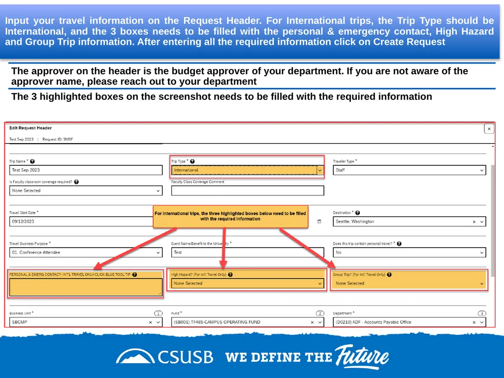 Create a domestic travel request On the single - slide 5 of 11