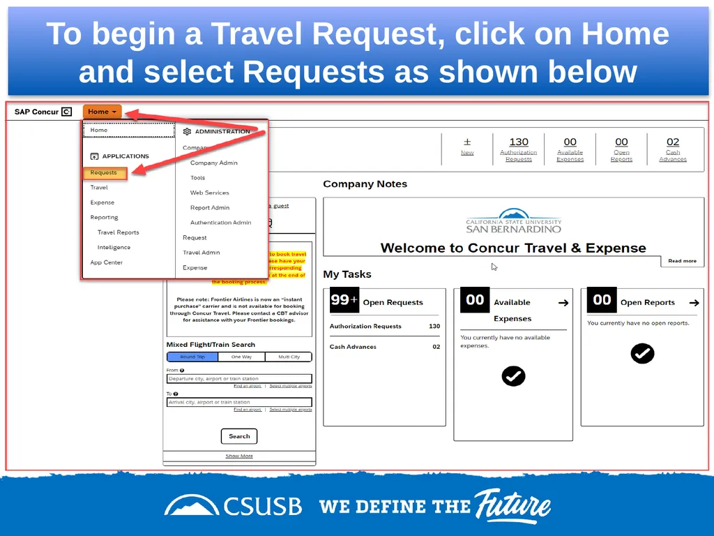 Create a domestic travel request On the single - slide 3 of 11