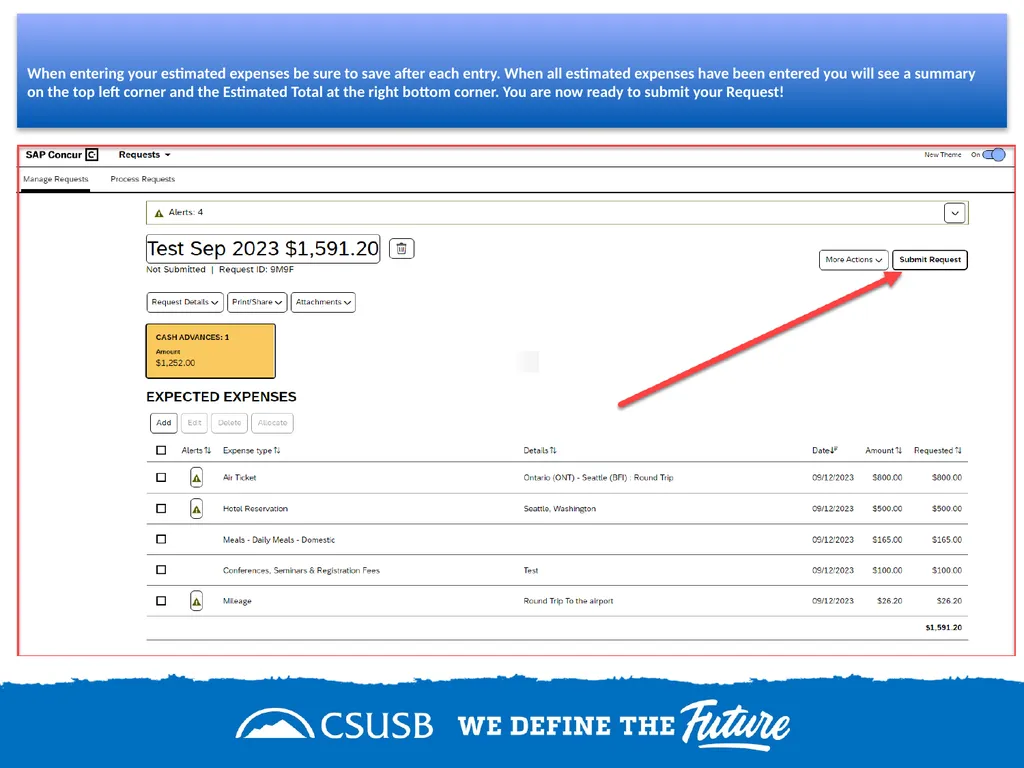 Create a domestic travel request On the single - slide 9 of 11