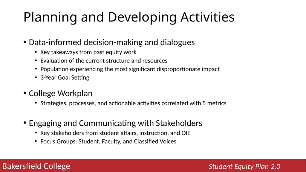 2022-25 Student Equity Plan 2.0 Activities - slide 3 of 12