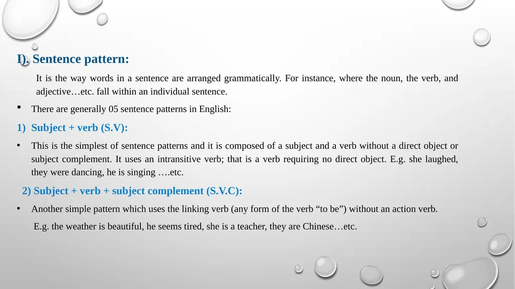 Sentence patterns in English I). Sentence pattern: - slide 2 of 8