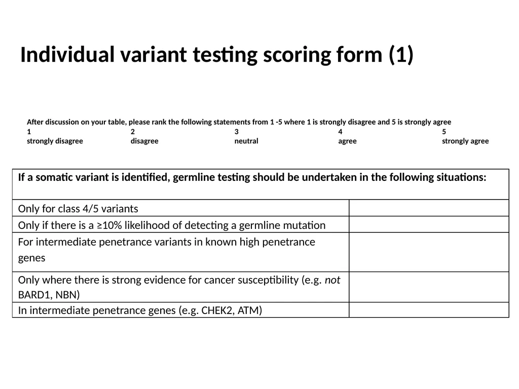 Breakout session 1 Somatic-to-germline testing - slide 5 of 16