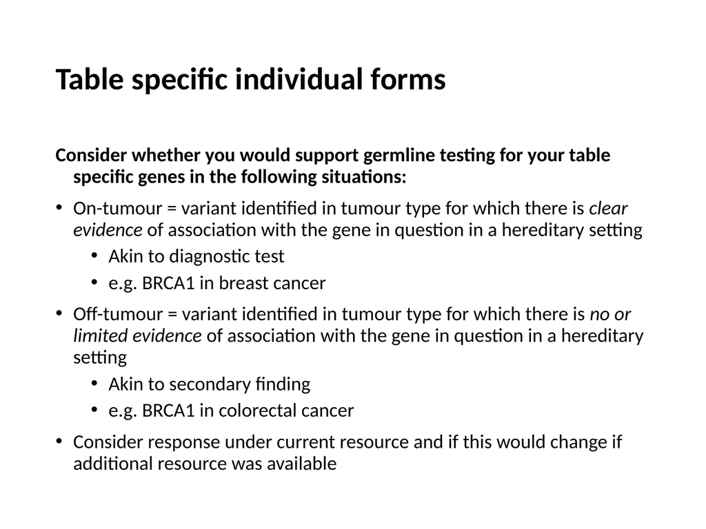 Breakout session 1 Somatic-to-germline testing - slide 7 of 16