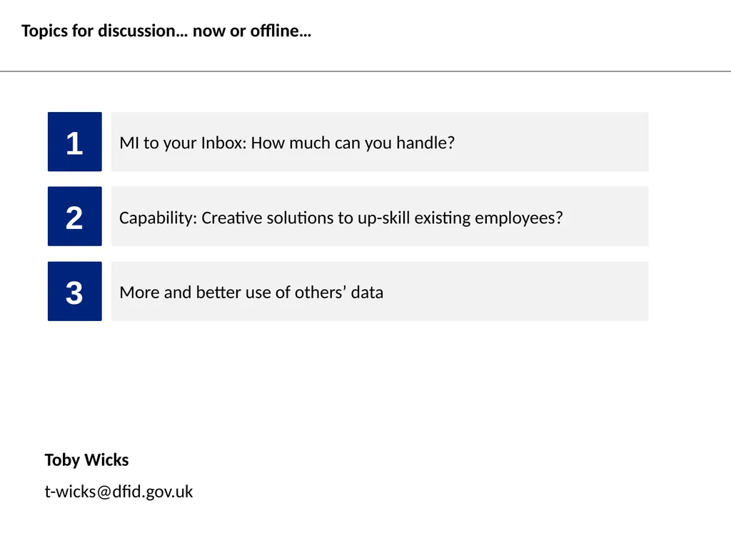 MI @DFID: “The brilliant basics” Toby Wicks Head - slide 7 of 7