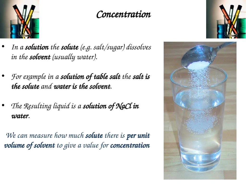 Moles and Solutions - Concentrations Learning - slide 2 of 8