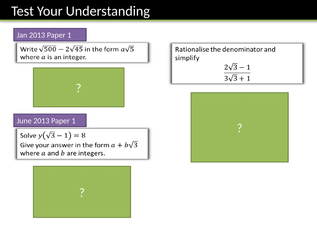 IGCSE Surds Dr J Frost - slide 5 of 6