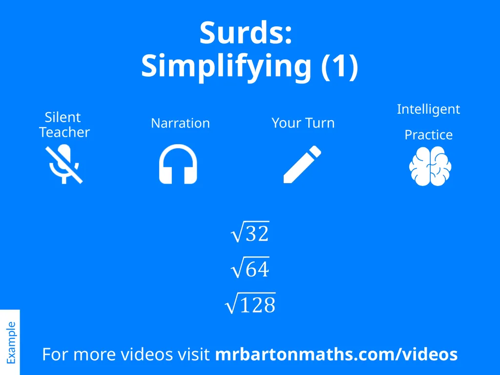 Surds: Simplifying (1) For more videos visit - slide 1 of 4