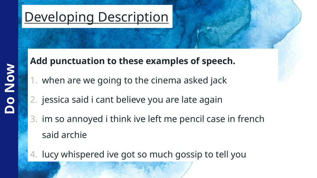 Setting Descriptions You have 10 minutes to write - slide 8 of 13