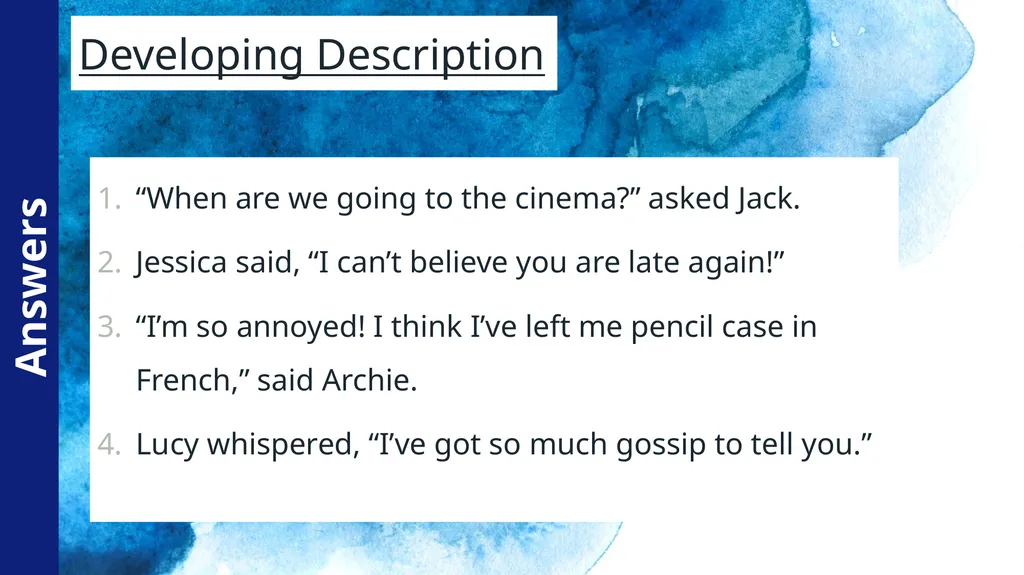 Setting Descriptions You have 10 minutes to write - slide 9 of 13