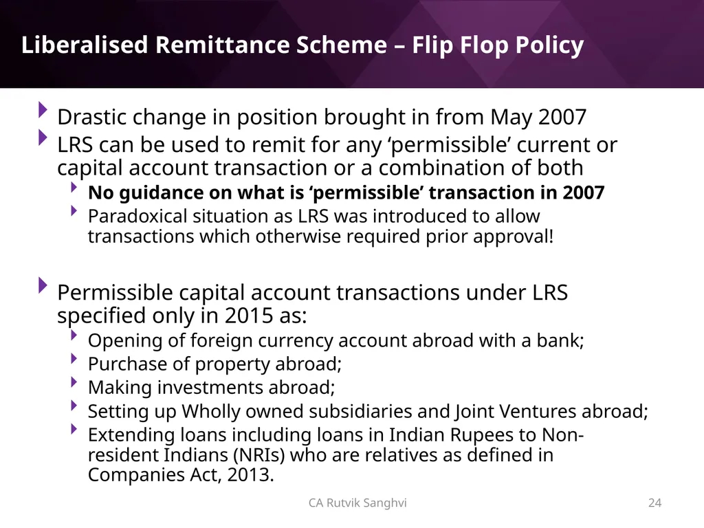 LRS remittances and Foreign investment by Resident - slide 24 of 130