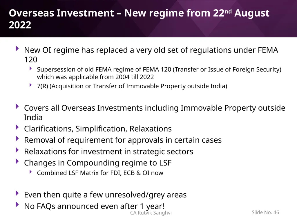 LRS remittances and Foreign investment by Resident - slide 46 of 130