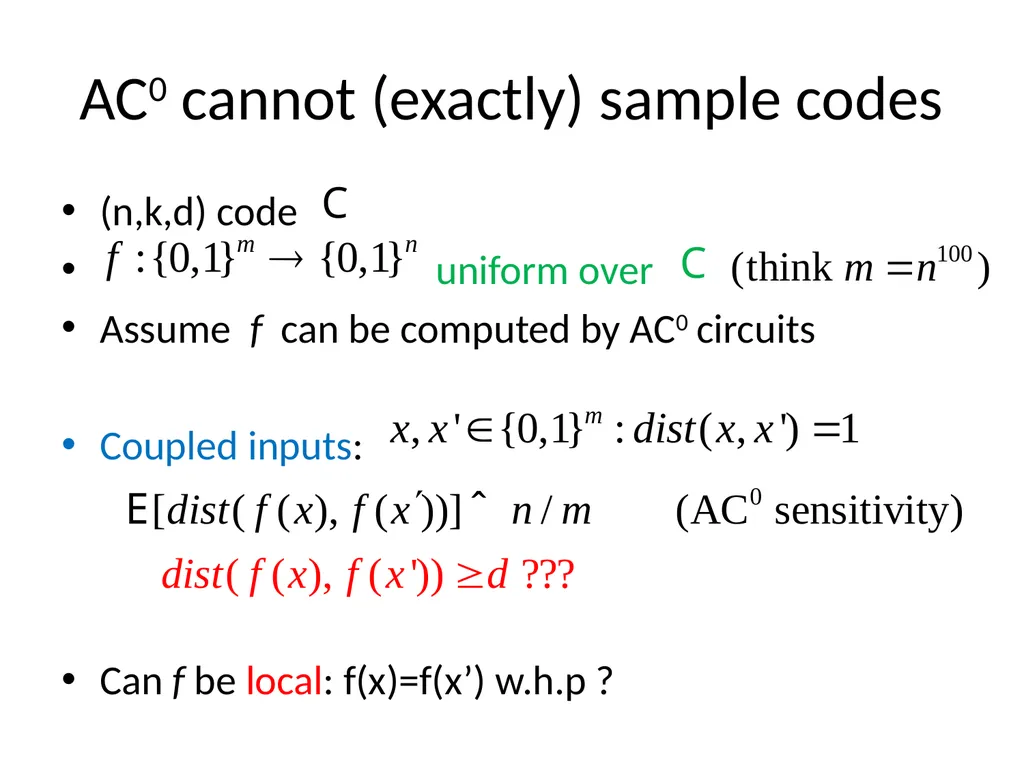 Bounded depth circuits cannot sample good codes - slide 15 of 21