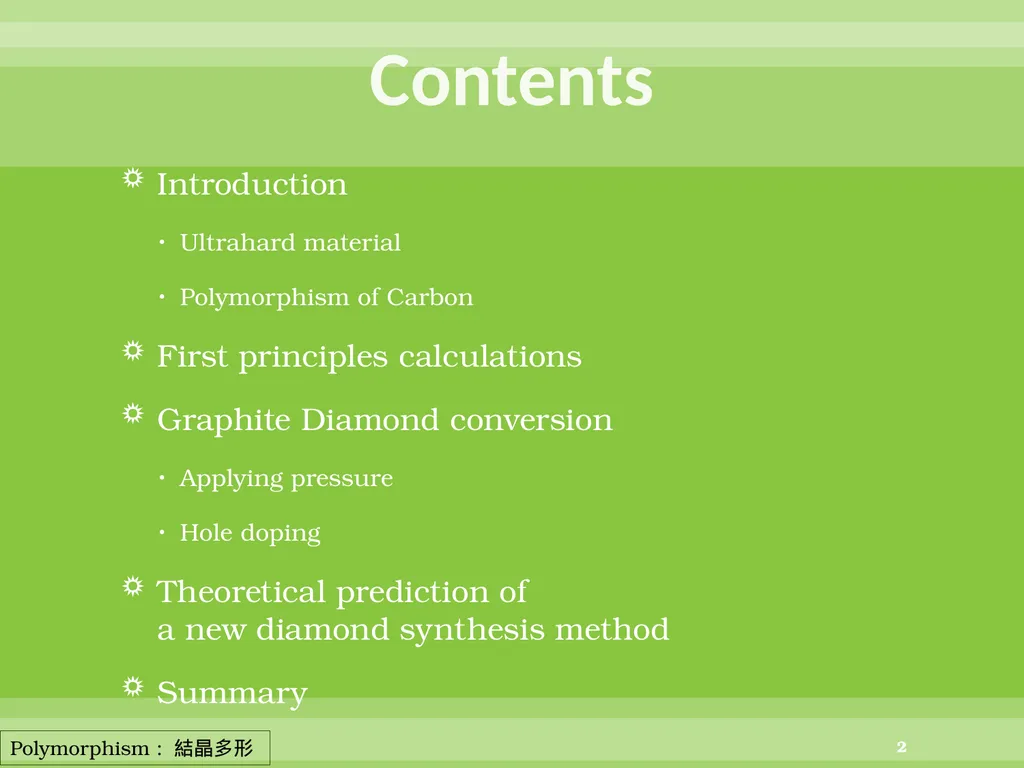 Direct conversion of graphite into diamond through - slide 2 of 25