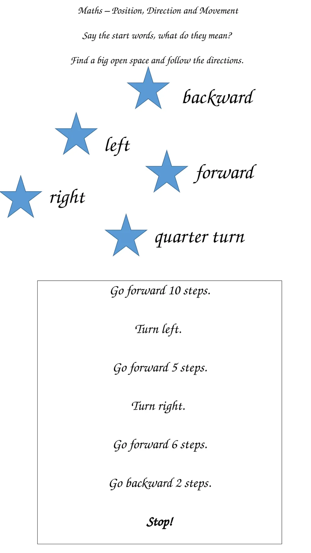 Maths – Position, Direction and Movement Say the - slide 5 of 9