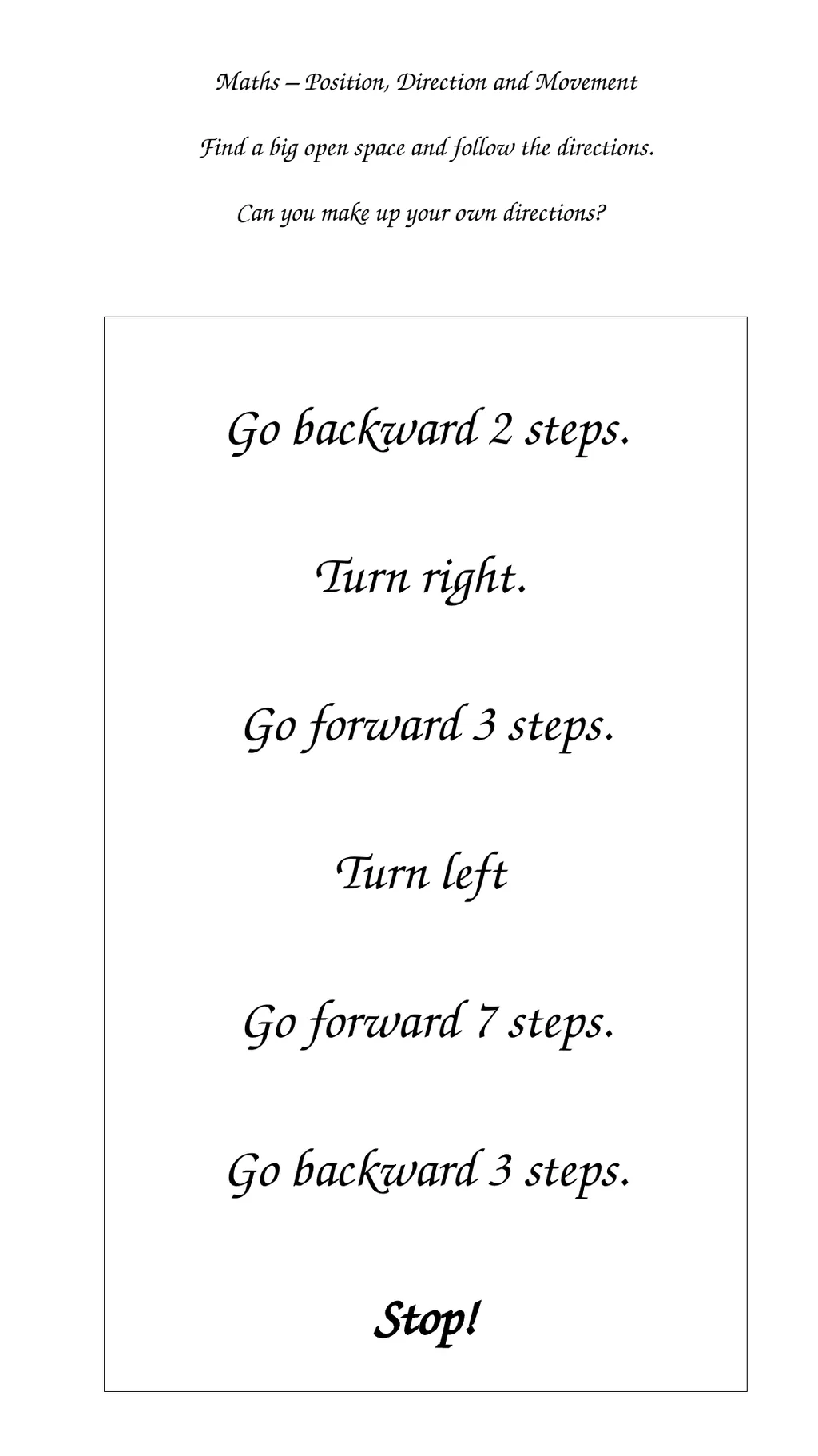 Maths – Position, Direction and Movement Say the - slide 6 of 9