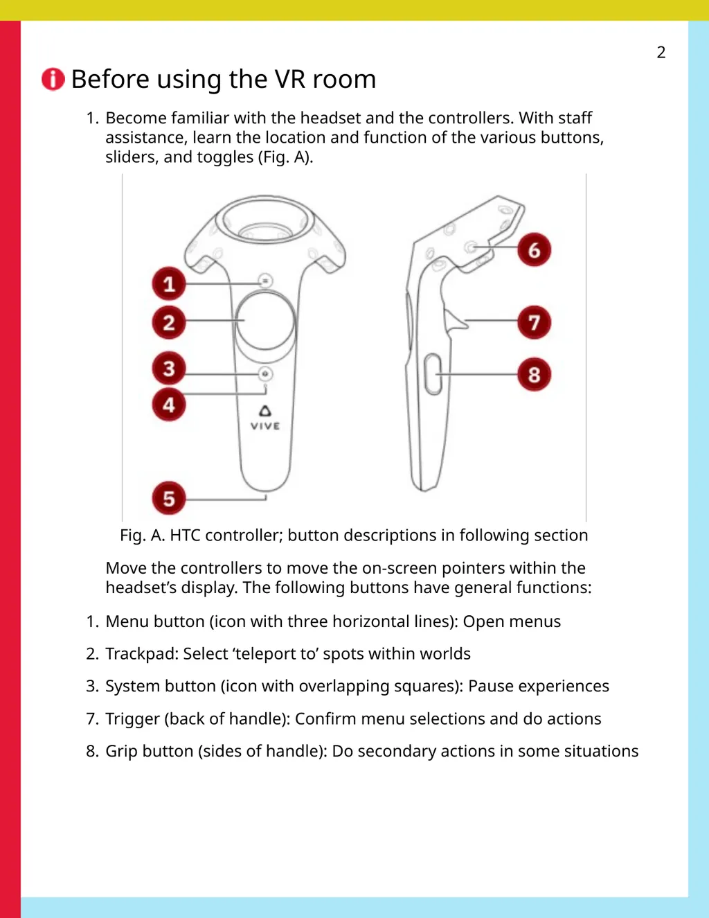 2 Before using the VR room 1. Become familiar with - slide 2 of 11
