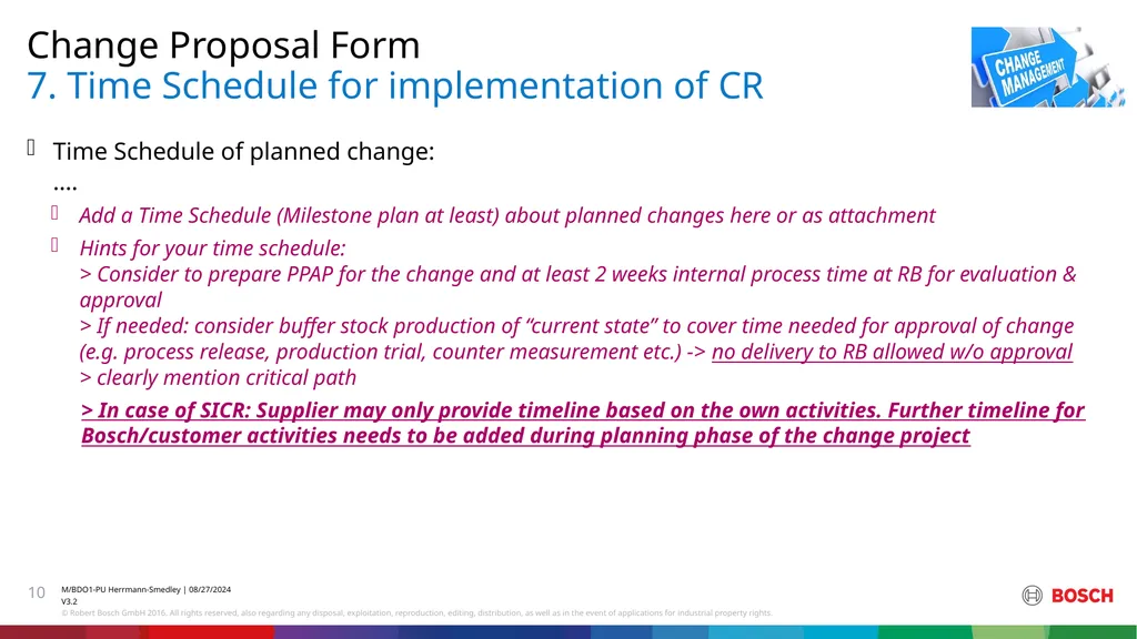 Change Proposal form (CPF) Change Proposal Form 1. - slide 10 of 12