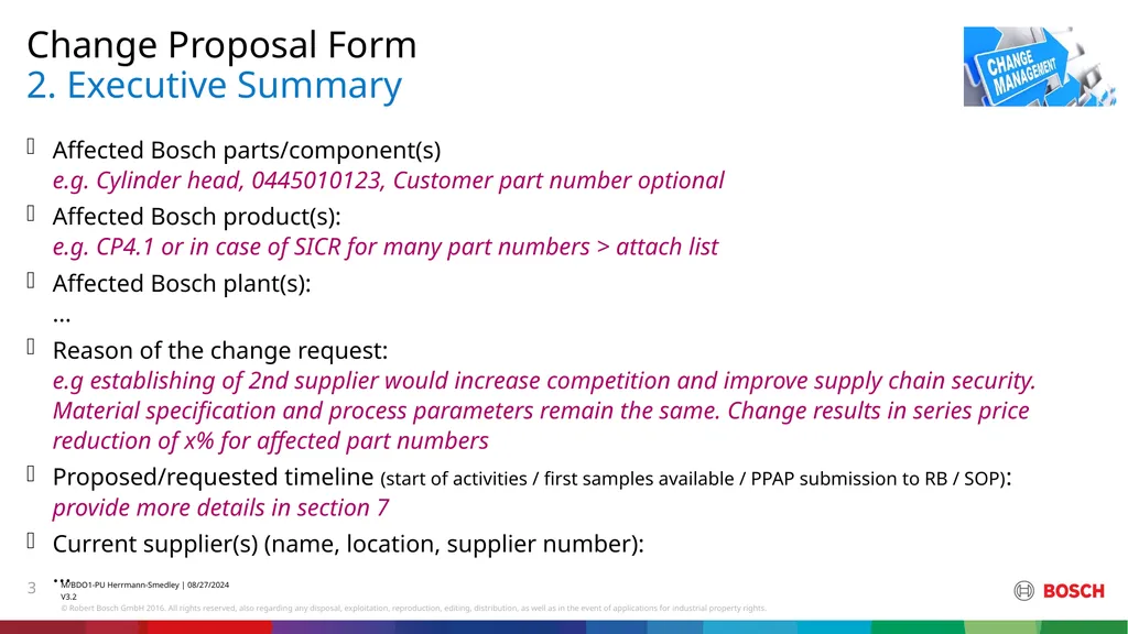Change Proposal form (CPF) Change Proposal Form 1. - slide 3 of 12