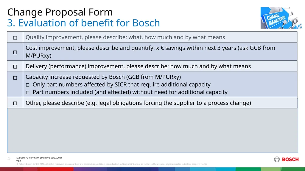 Change Proposal form (CPF) Change Proposal Form 1. - slide 4 of 12