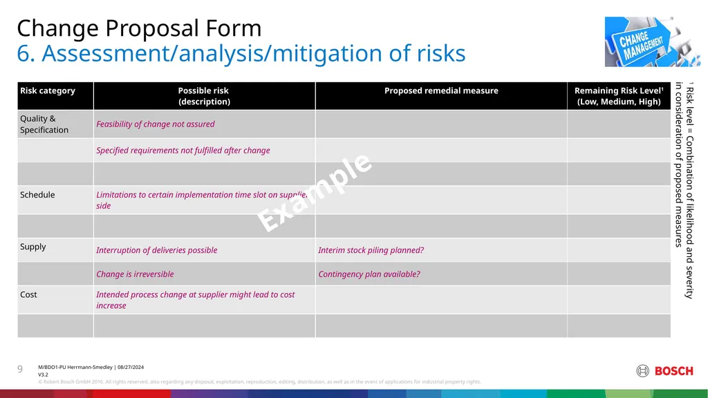 Change Proposal form (CPF) Change Proposal Form 1. - slide 9 of 12