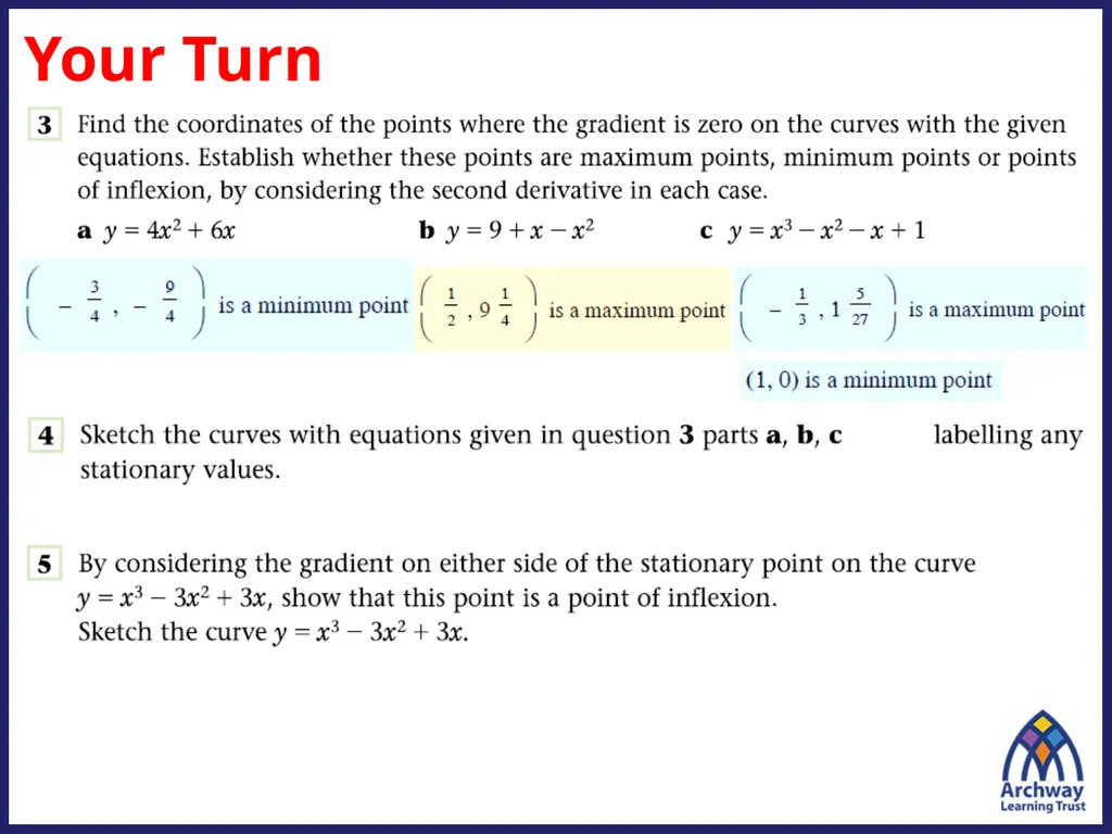 (4 marks) Points of Inflection Maximum and minimum - slide 13 of 14