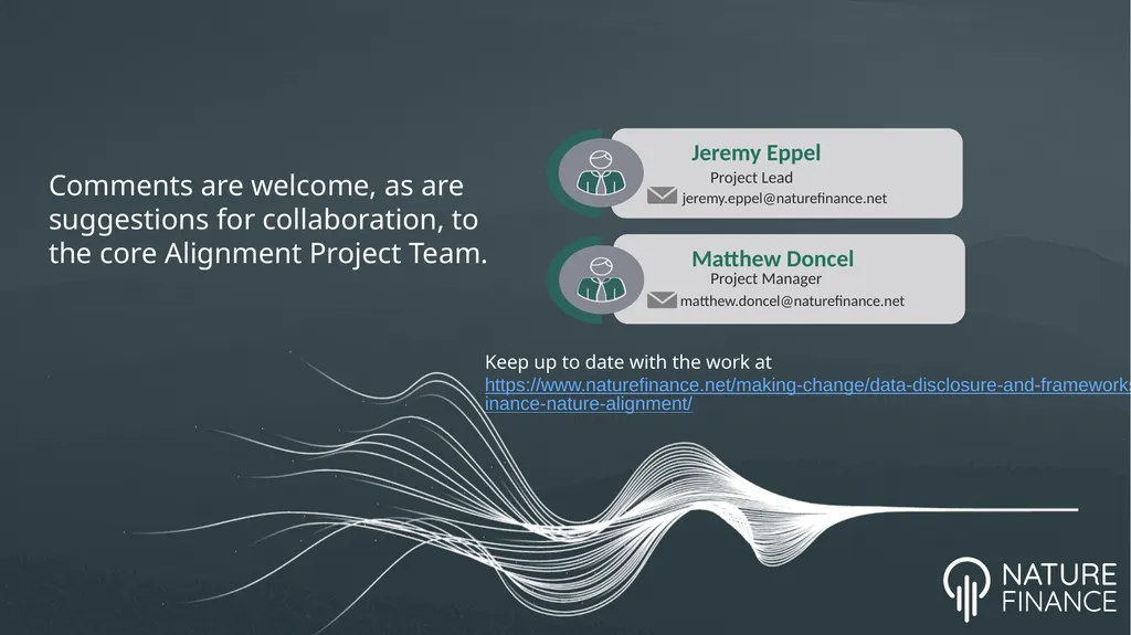 INCREASING THE NATURE ALIGNMENT OF GLOBAL FINANCE - slide 15 of 15