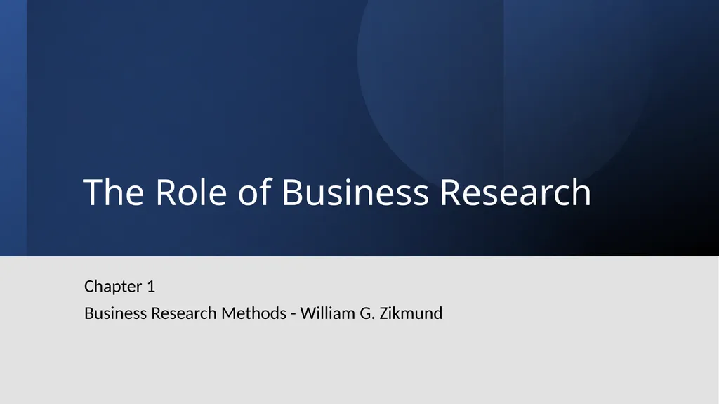 The Role of Business Research Chapter 1 Business