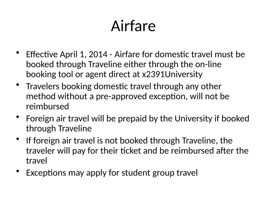 TRAINING YSU TRAVEL GUIDE UPDATES & CHANGES 2014 - slide 10 of 17