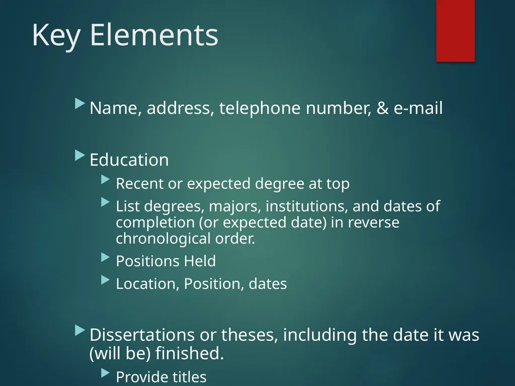 Making an Effective Curriculum Vitae Gail P. - slide 5 of 15