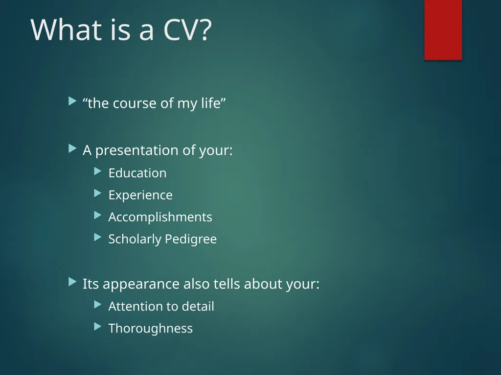 Making an Effective Curriculum Vitae Gail P. - slide 2 of 15