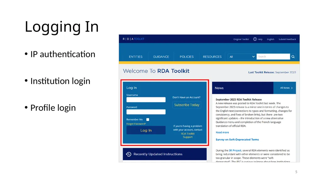 Getting Started with RDA Toolkit Module 4 1 Access - slide 5 of 18