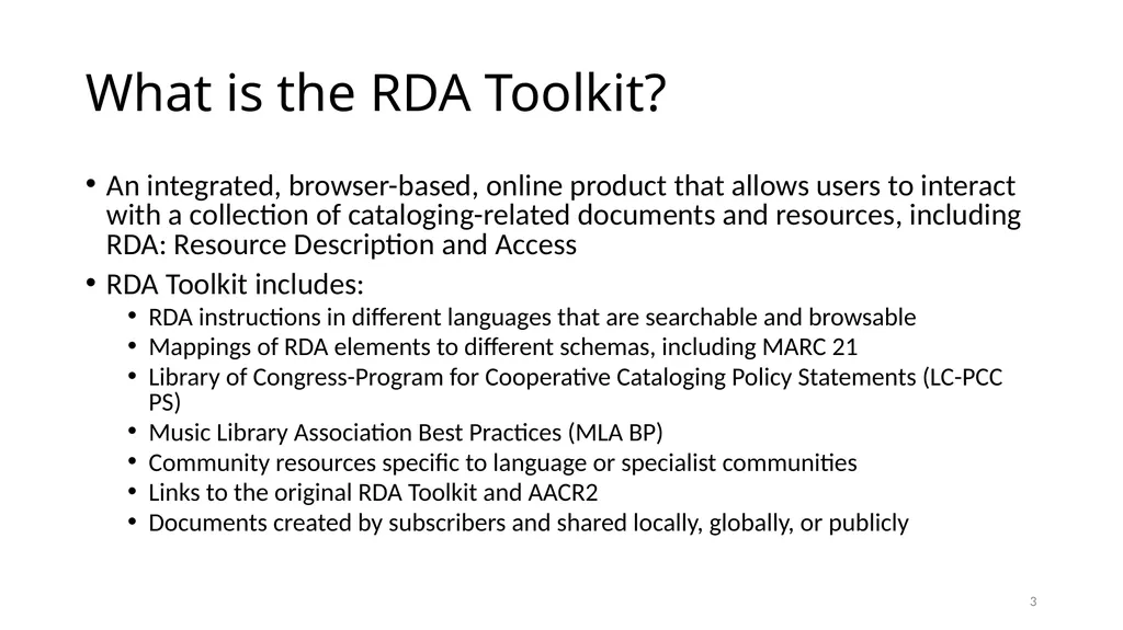 Getting Started with RDA Toolkit Module 4 1 Access - slide 3 of 18