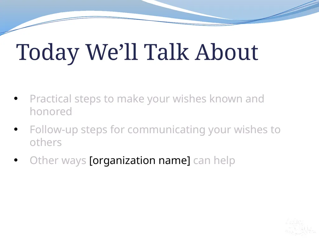 [organization name] A Presentation About Five - slide 2 of 18